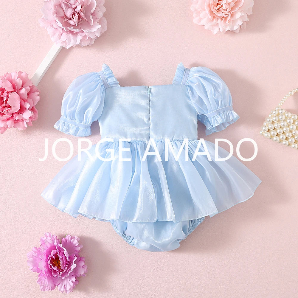 New Summer Bodysuit for Baby Girl Square Collar Sequined Large Bow Sleeveless Princess Jumpsuit Newborn Sweet Romper H1518