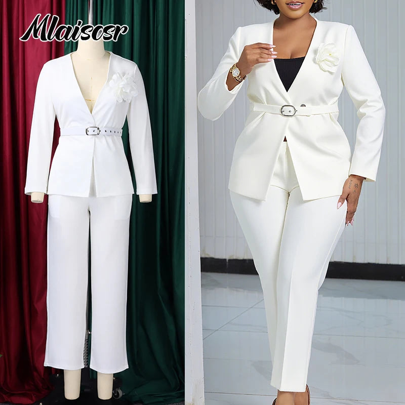 Mlaiscsr Elegant Blazer Suit for Women Long Sleeve Coat Top and Straight Pants Fashion Office Lady Work Fall Winter  Outfits