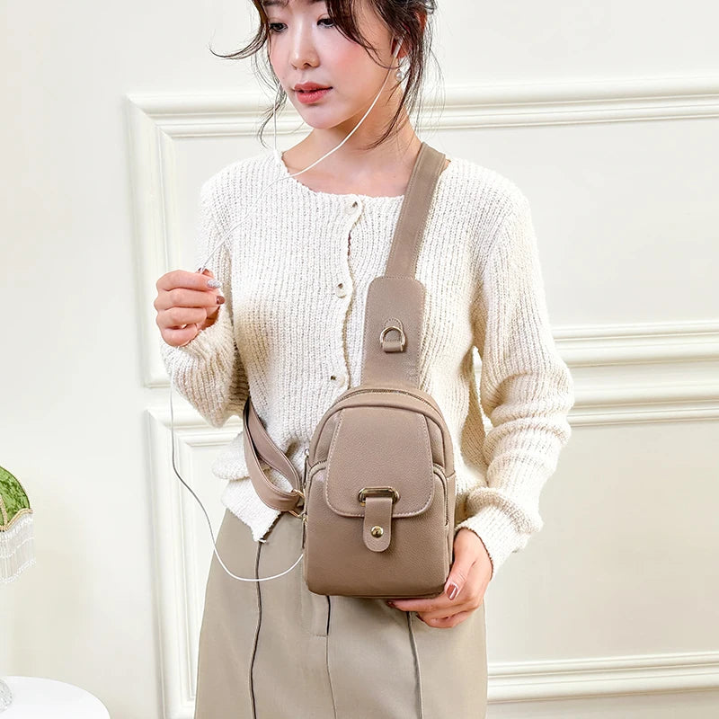 Women Bag Chest Bags Soft PU Leather New Trend Bags Female Crossbody Bag Shoulder Messenger Bags Multiple Pockets Pack Designer