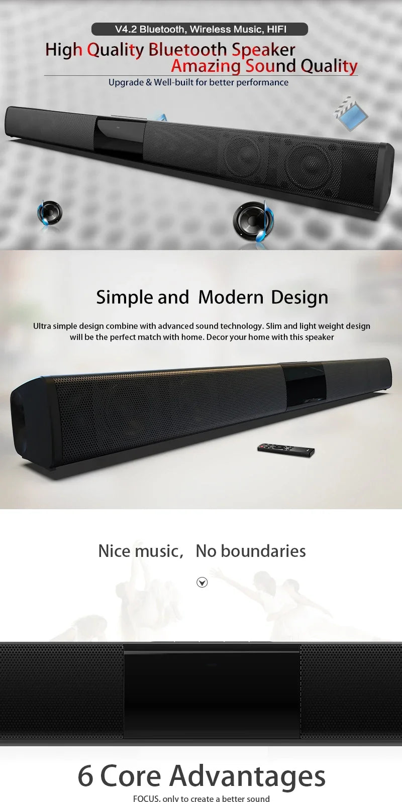 Super Powerful Sound Bar Portable Wireless Bluetooth Speaker Surround Stereo Home TV Sound Box Subwoofer FM Radio caixa de som