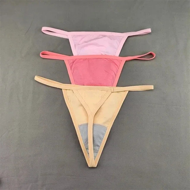 3 PCS Candy Color Cotton T-back Thong Women Pack Low Waist Thin Belt Ladies G-string Underwear Sports Sexy T-Pants
