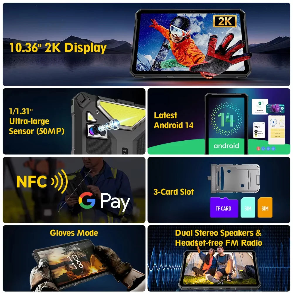 Ulefone Armor Pad 4 Ultra (T ) 16GB(8+8) 256GB 5G Rugged Tablet 11800mAh 10.36 Inch Android 14 50MP LED Light Tablets PC Global