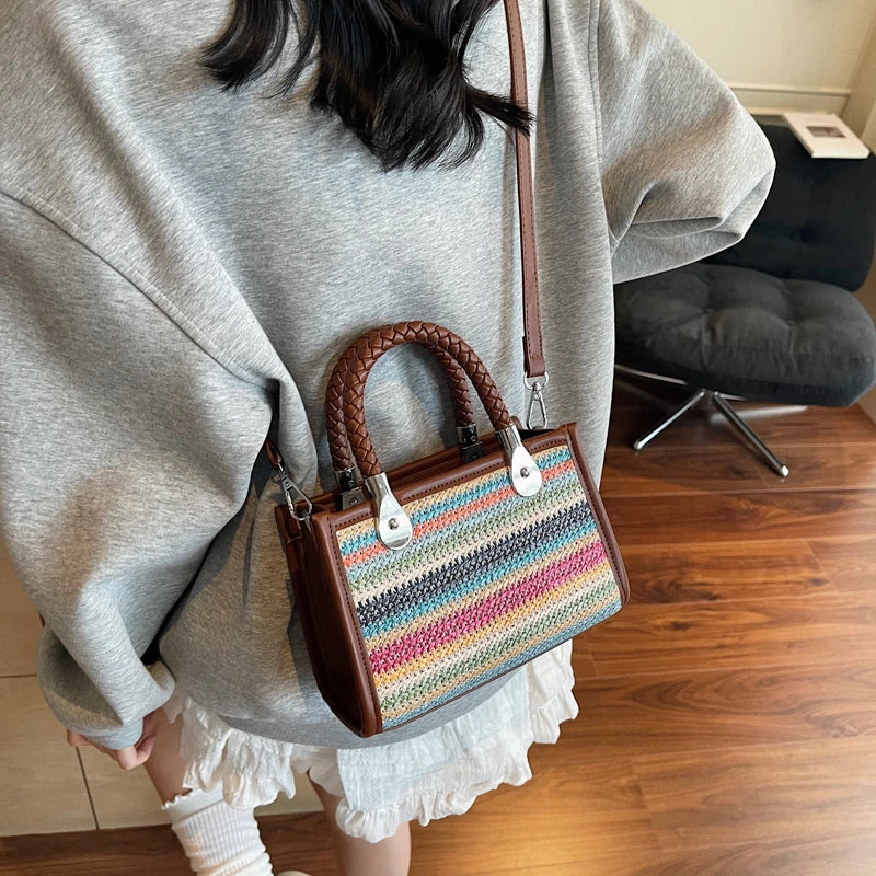Designer Women Shoulder Bag Fashion Woven Handbag Purse Small Square Crossbody Bags 2025 Brand Straw Tote Bag Classic Ladies Bag