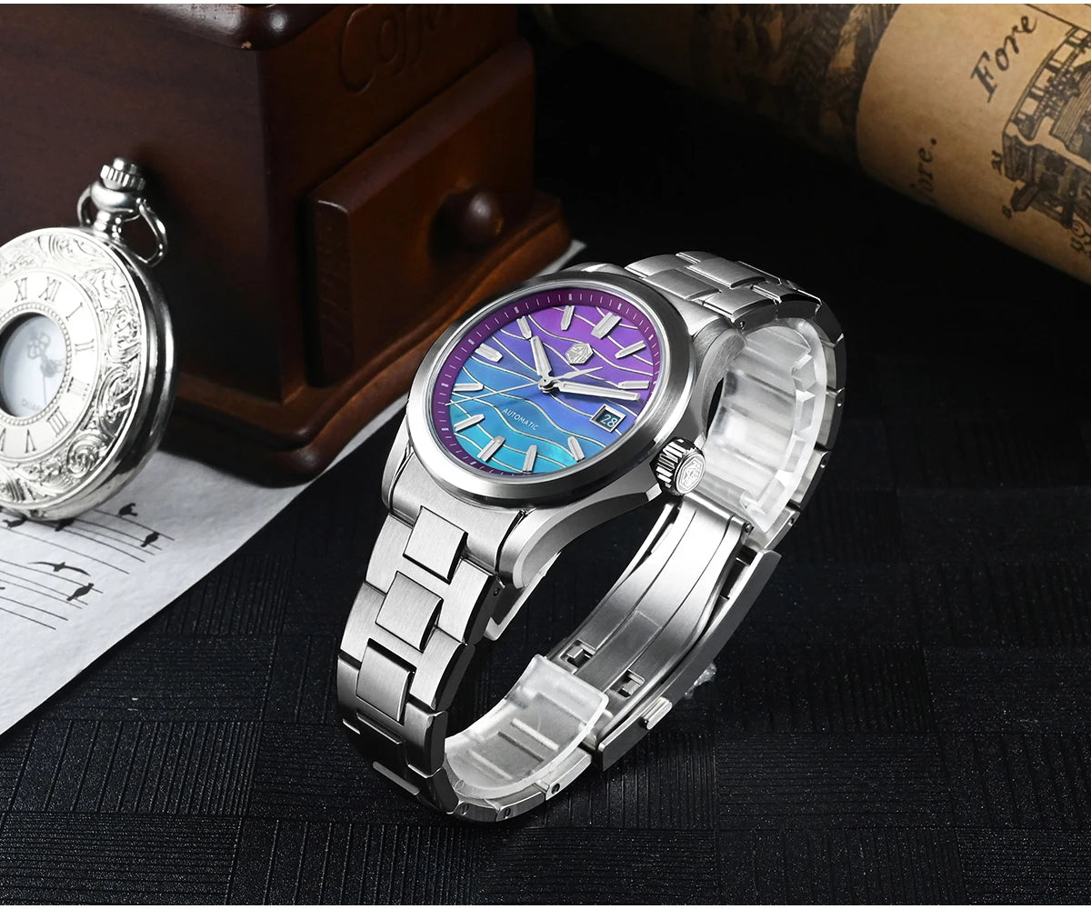San Martin 39mm Miyota 9015 Splicing MOP Dial Men Automatic Watch 3H Date BGW-X1 Luminous Sapphire 10Bar Waterproof SN0150