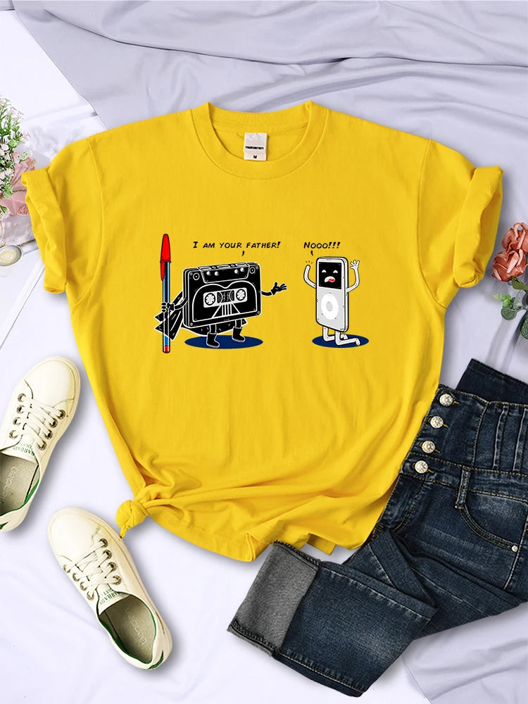 Funny Music Player Design T Shirt Woman Comfortable Creative Tee Fashion Street Style Tops Personality Summer T-Shirts