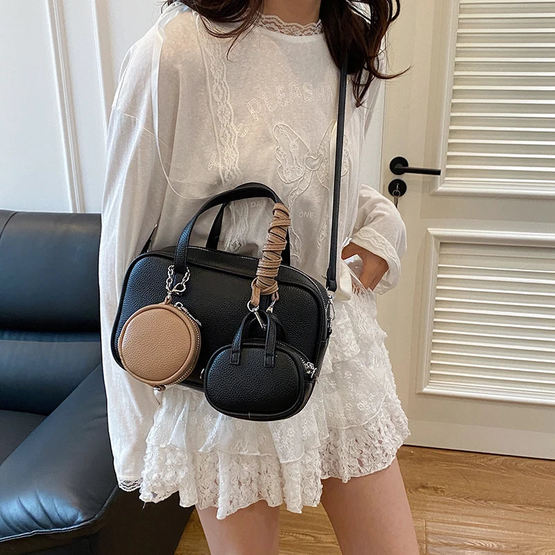 Casual Handbag 3-IN-1 Fashion Brand Messenger Bags for Women Pu Leather Crossbody Bag Lady Totes Large Capacity Travel Bag
