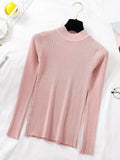 Autumn Winter Women Pullover Sweater Fashion Half Turtleneck Knitted Female Jumper Long Sleeve Winter Soft Elastic Tops