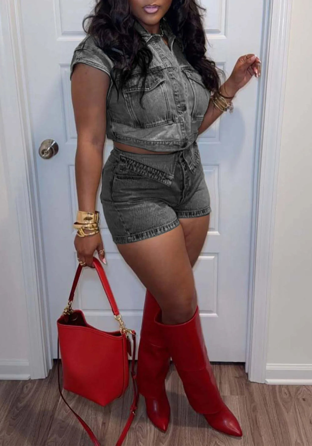 Denim Shorts Suit Women Jeans 2 Piece Sets Top Short Pants Outfits Single Breasted Turn Down Collar Vintage Ensemble Summer 2025