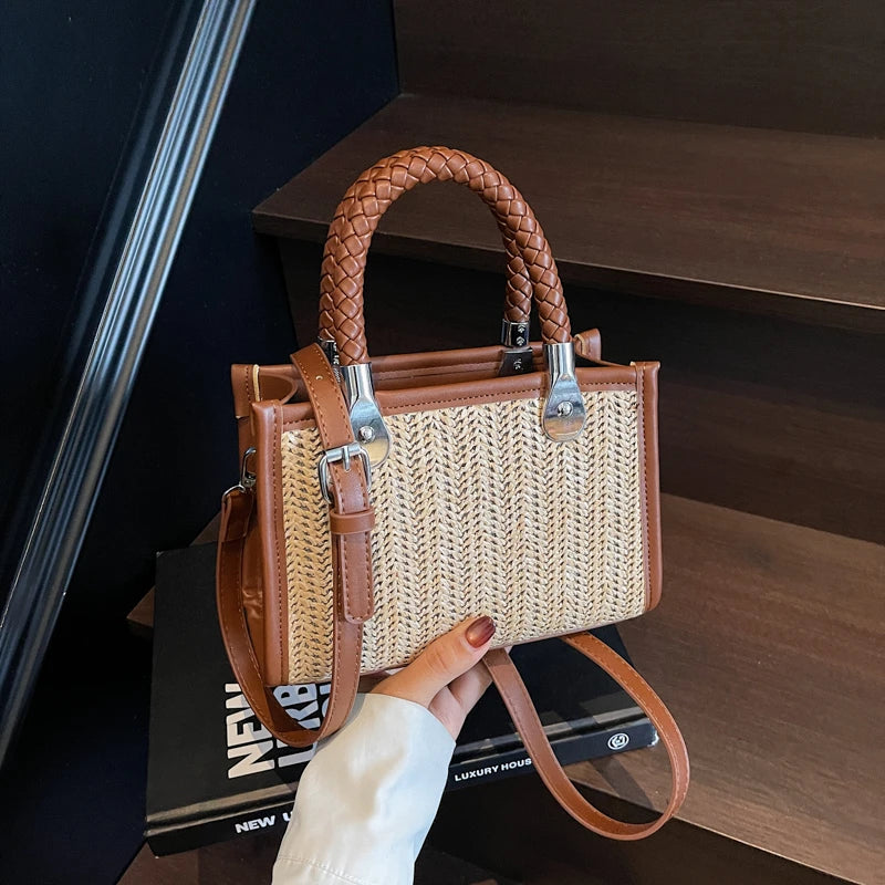 Designer Women Shoulder Bag Fashion Woven Handbag Purse Small Square Crossbody Bags 2025 Brand Straw Tote Bag Classic Ladies Bag