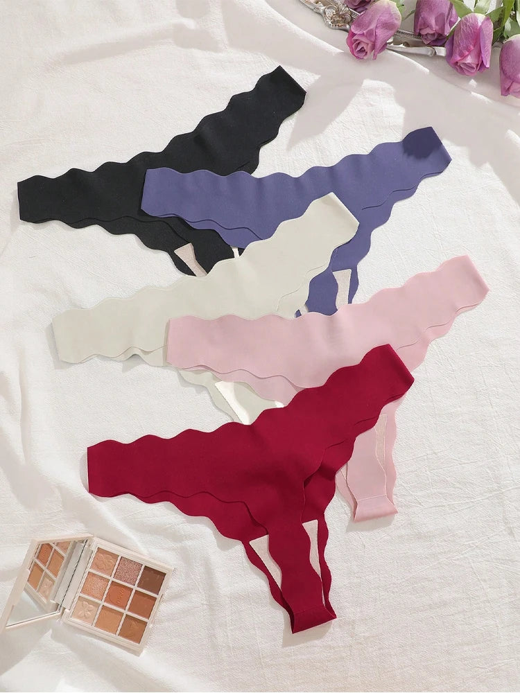 3Pcs/Set Traceless Ultra-thin Summer Underpants Sexy Low Rise Wave Edge Thongs Seamless Solid Color Ice Silk Breathable G-String