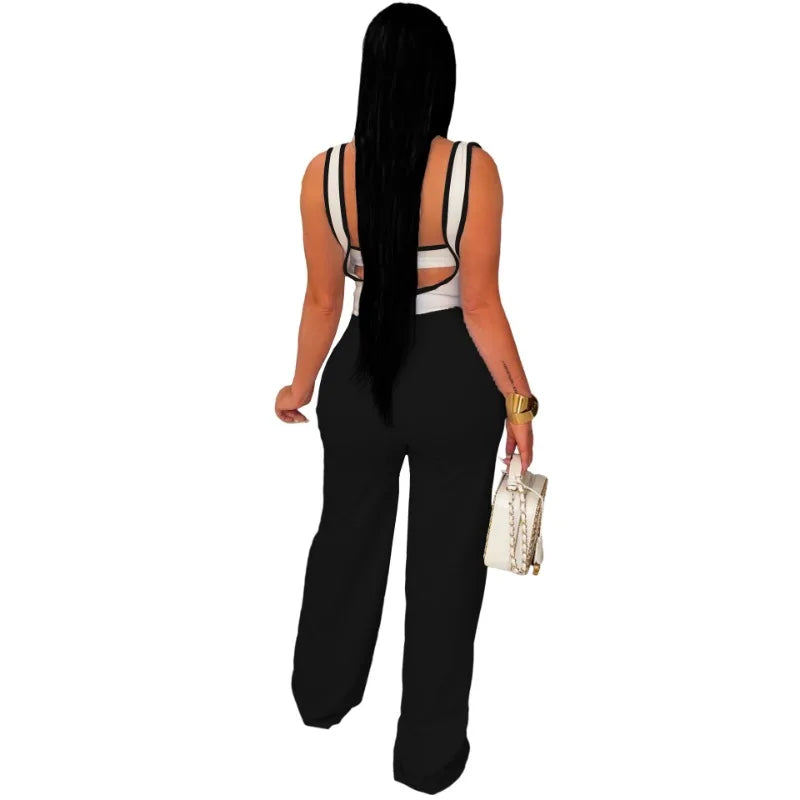 Elegant 2 Piece Sets for Women Summer Outfits Sexy Halter Tube Crop Tops Bodycon Flare Pants Set Vacation Jumpsuits Club Outfits
