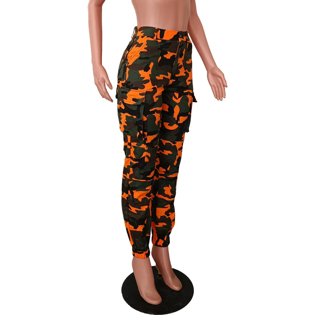 CM.YAYA Women’s Camouflage Printed Slim Cargo Pants 2024 Spring/Summer Pocket Jogger Street Fashion Safari Trousers