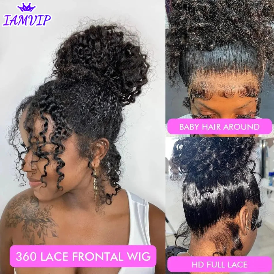 250 Density HD Invisi Strap 360 Full Lace Frontal Kinky Curly Wig 30 inch Black Human Hair Drawstring Snug Water Wig Glueless
