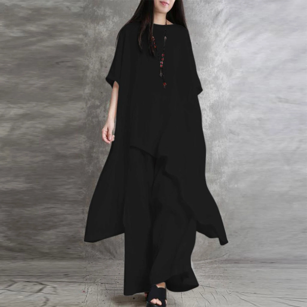 Simple Women Tops Pants Set Cotton Blend Short Sleeve Breathable Elastic Waist Outfit Suit  T-shirt Pants Set Comfy