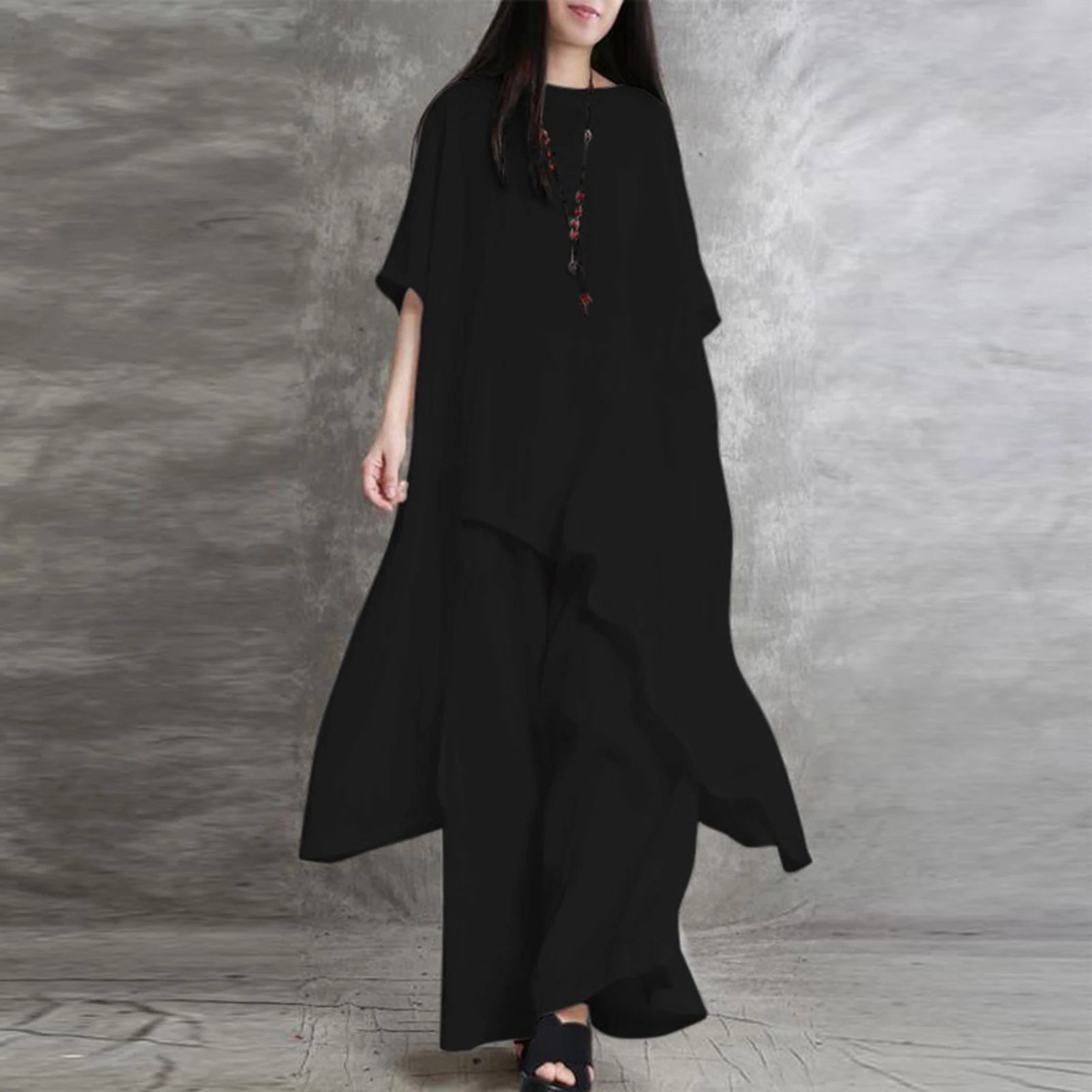 Simple Women Tops Pants Set Cotton Blend Short Sleeve Breathable Elastic Waist Outfit Suit  T-shirt Pants Set Comfy