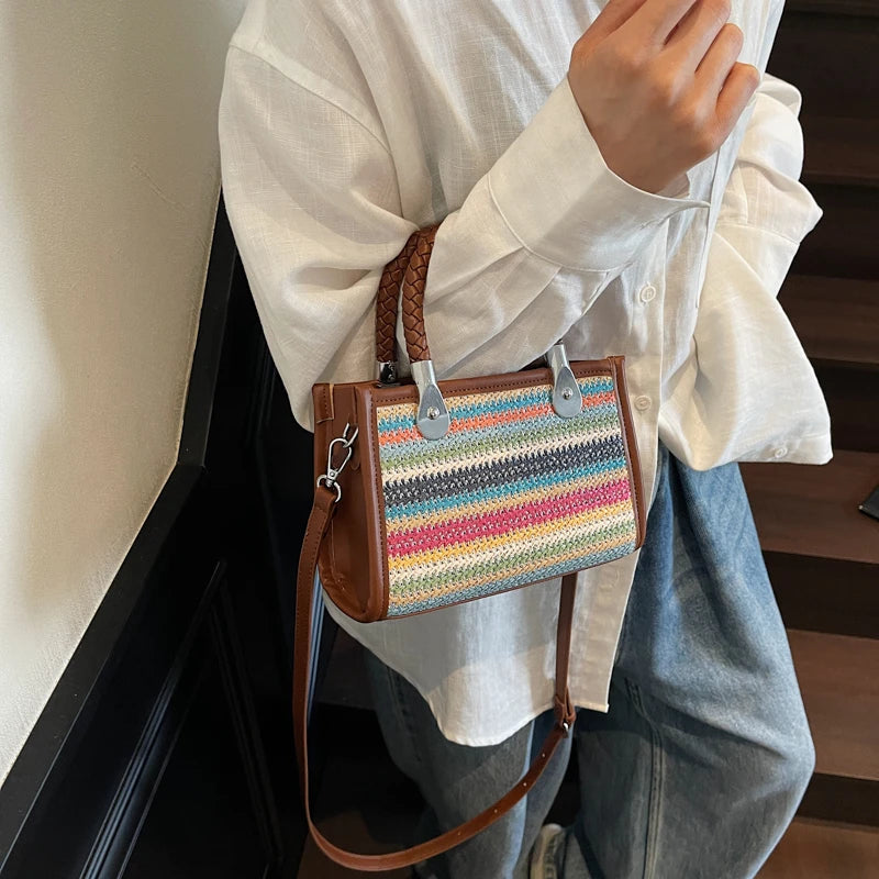 Designer Women Shoulder Bag Fashion Woven Handbag Purse Small Square Crossbody Bags 2025 Brand Straw Tote Bag Classic Ladies Bag