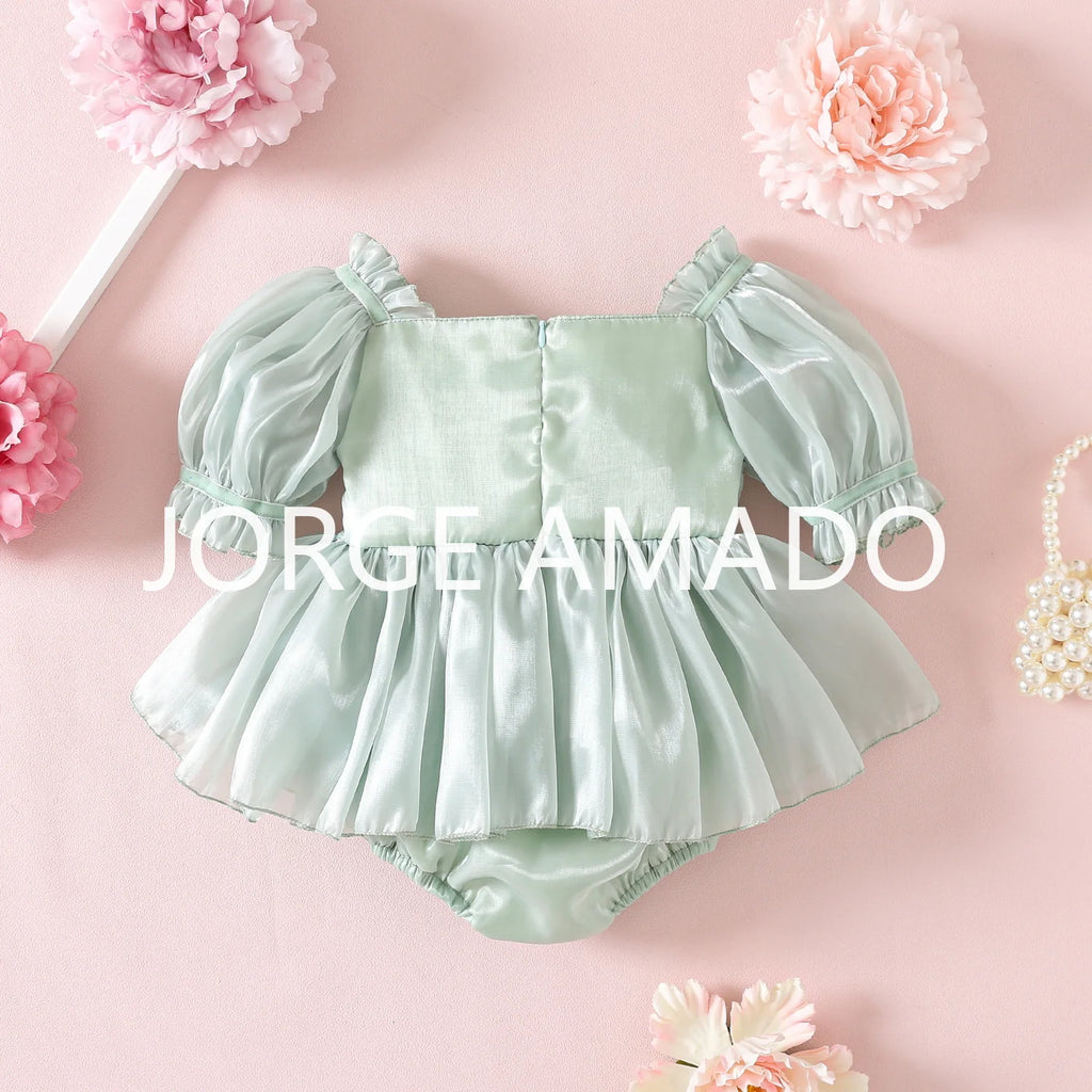 New Summer Bodysuit for Baby Girl Square Collar Sequined Large Bow Sleeveless Princess Jumpsuit Newborn Sweet Romper H1518