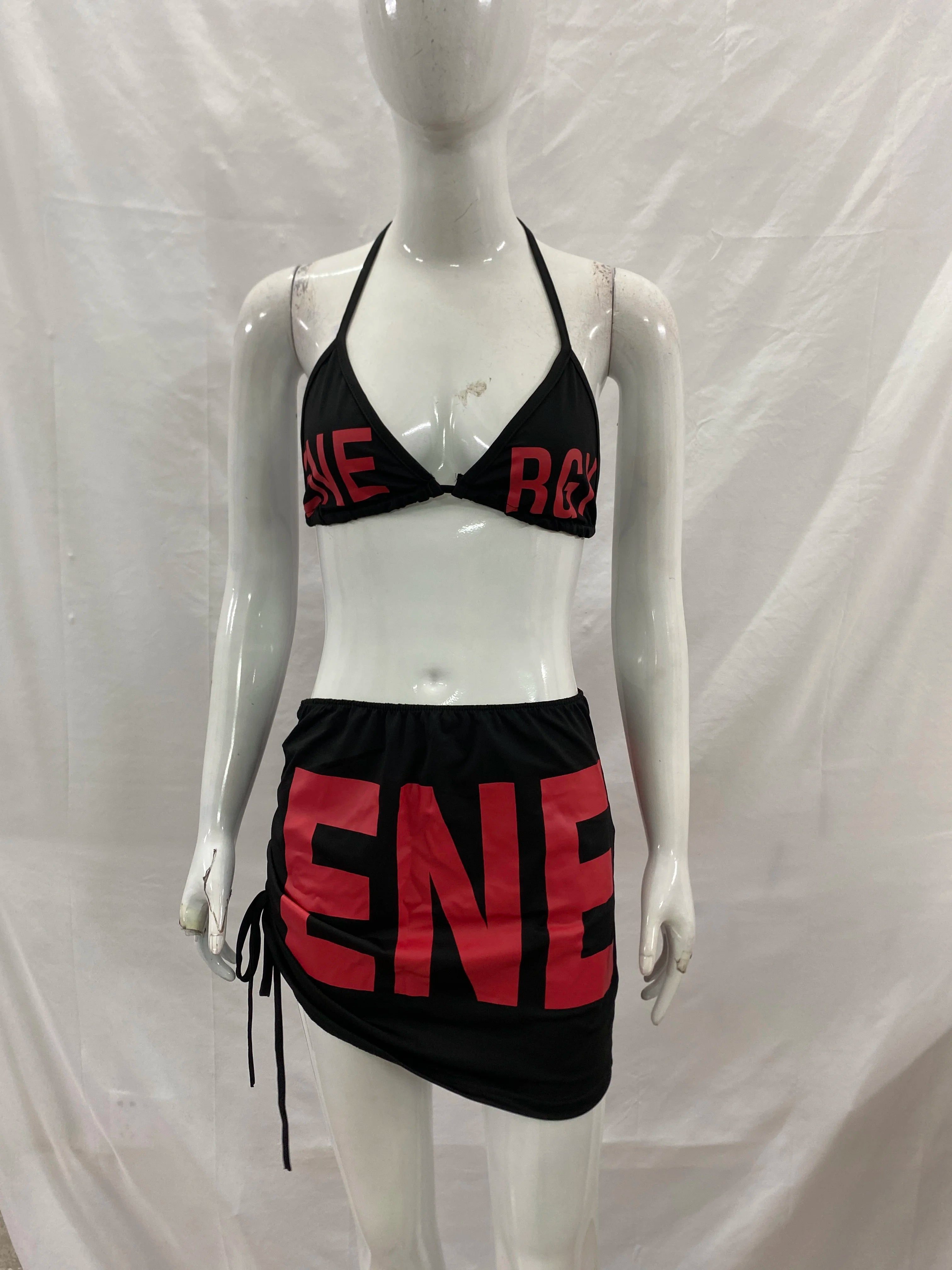 Y2K Sexy letter print Vintage Hot girl mini skirt fashion Retro style Harajuku subculture emo High street Bodycon Bikini sets
