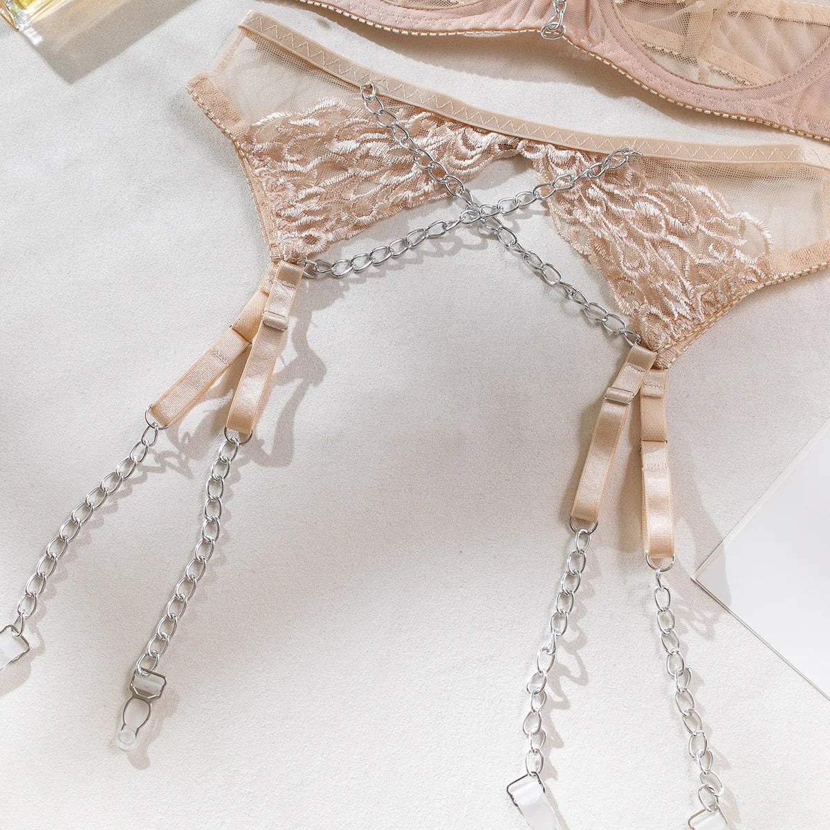 SINGREINY Embroidery Transparent Lingerie Suit Ladies Floral Shapewear Porno American Style Chain Design Sheer Erotic Underwear