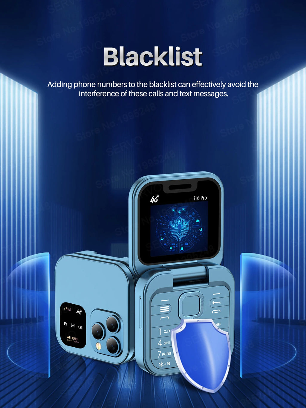 SERVO i16 Pro 4G LTE Mini Flip Mobile Phone Dual SIM Standby Call Recording Speed Dial FM Radio Blacklist Small Fold Cellphones