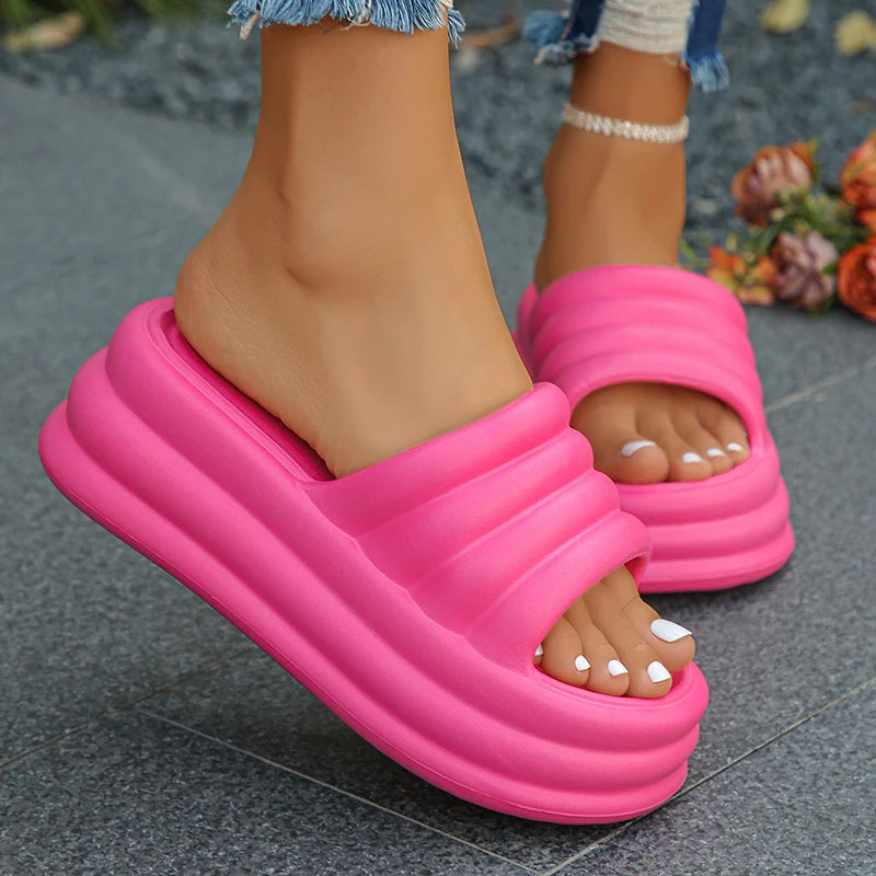 Women's Chunky Platform Slippers Summer Comfort Soft Thick Bottom Slides Woman for Sandals 2024 Open Toe Non-slip Beach Shoes