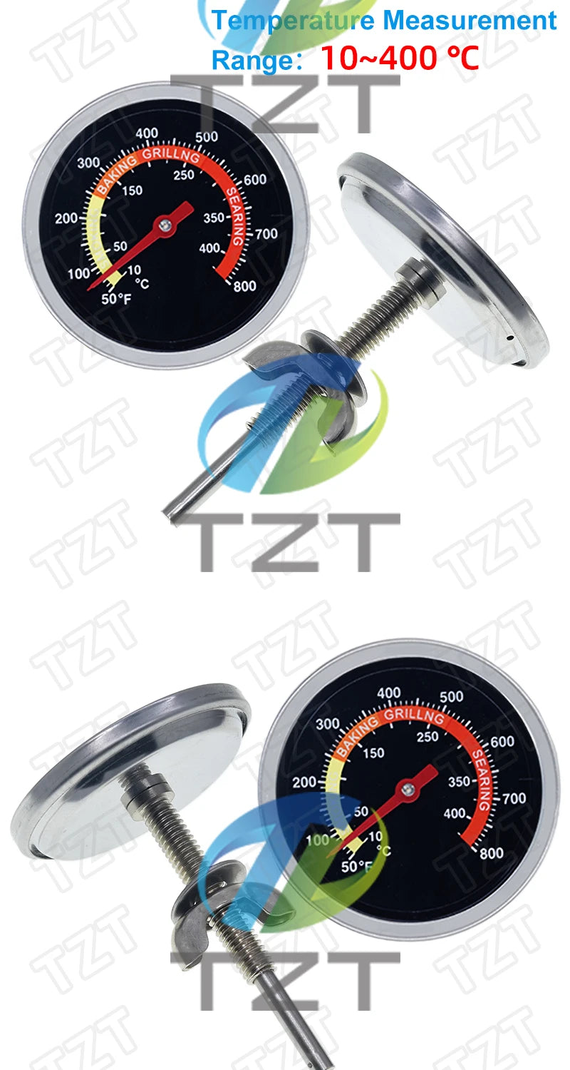 GREATZT 60mm Stainless Steel Pizza Oven Thermometer Baking Food Meat 10-400 Degrees Celsius Grill Barbecue Stove Thermograph