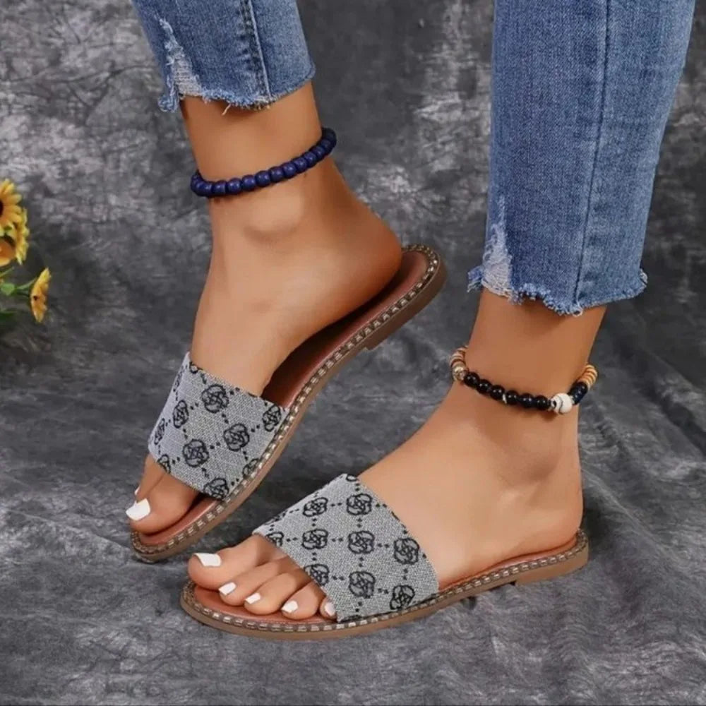 Denim Slippers for Women Shoes Flat Sandals Peep Toe Ladies Casual Slides Female Beach Slippers Flat Shoes Woman Luxury Sandals