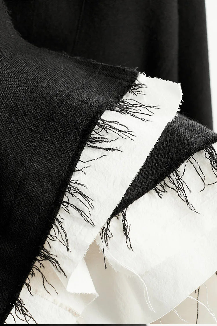Custom Fabric Designer Style~Mysterious Black Blazer, Faux Two-Piece Fringed Oversized Jacket, Women's Casual Loose Top, New Spring 2026 Collection