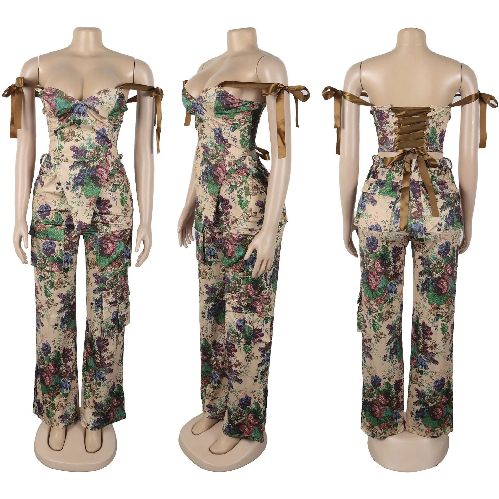 Two Pieces Women Pant Sets Print Matching Set Drawstring Pockets Sleeveless Top Elastic Waist Pants Slim Fit Casual 2026 Spring