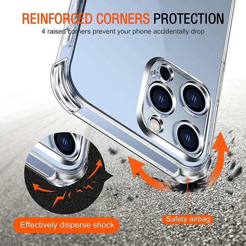 Luxury Shockproof Clear Phone Case For iPhone 17 16 15 13 12 11 14 Pro Max Mini XR XS 7 8 Plus Silicone Transparent Back Cover