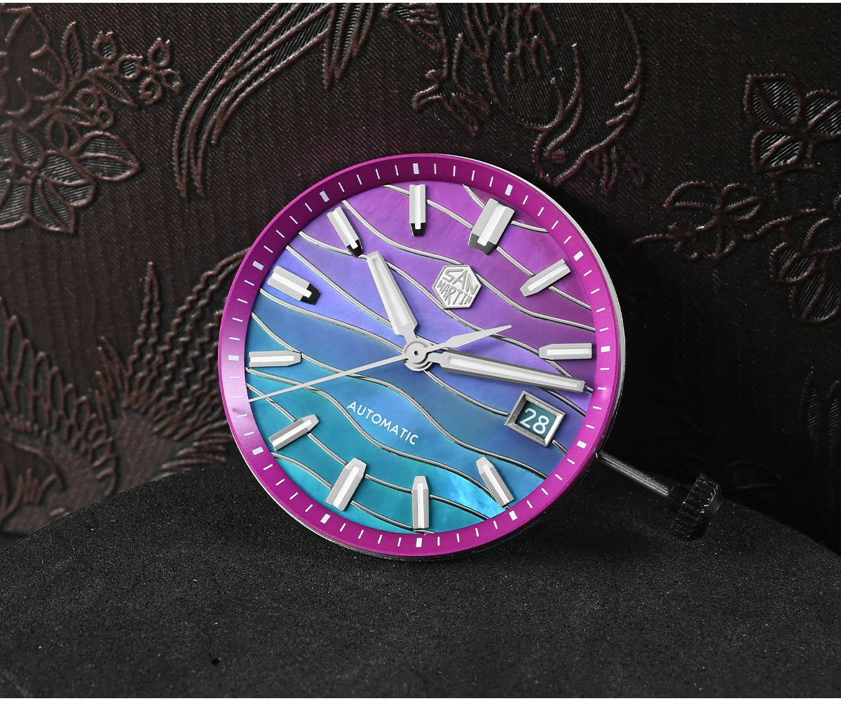 San Martin 39mm Miyota 9015 Splicing MOP Dial Men Automatic Watch 3H Date BGW-X1 Luminous Sapphire 10Bar Waterproof SN0150
