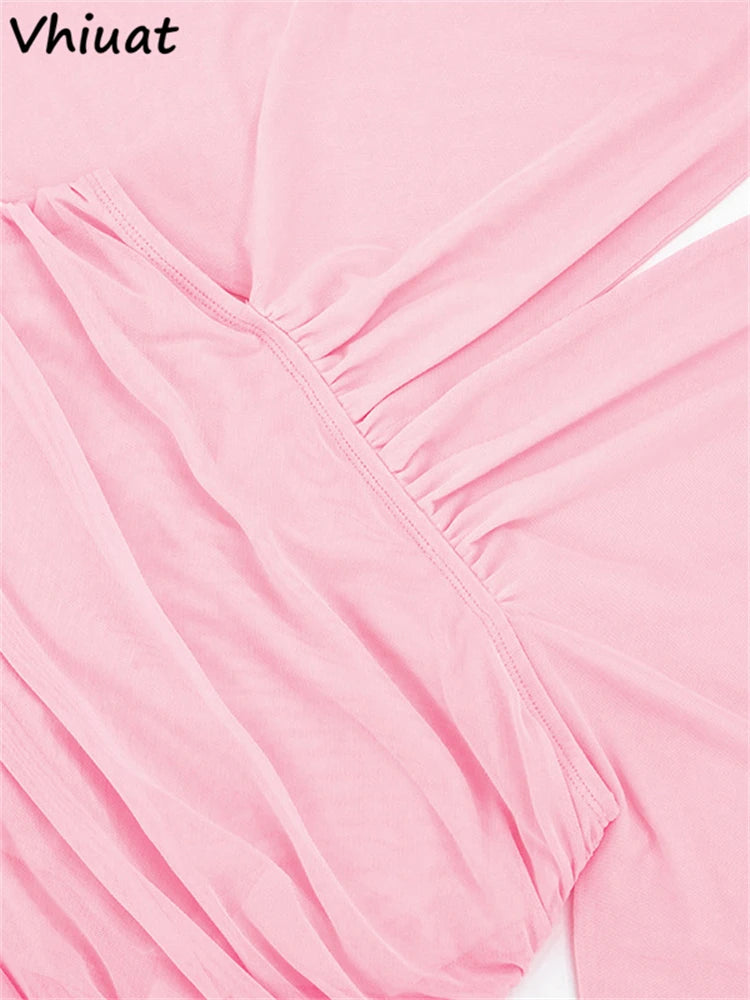Vhiuat Women Casual Backless Bodycon Mini Dress Club Party Sleeveless Halter Pink Elegant Sexy Short Dress Vestidos Spring 2026