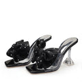 2025 New Fashion Crystal Bow High Heels Slippers Shoes Woman Sexy PVC Transparent Sandals Women Slides Open Toe Pumps Blue Black