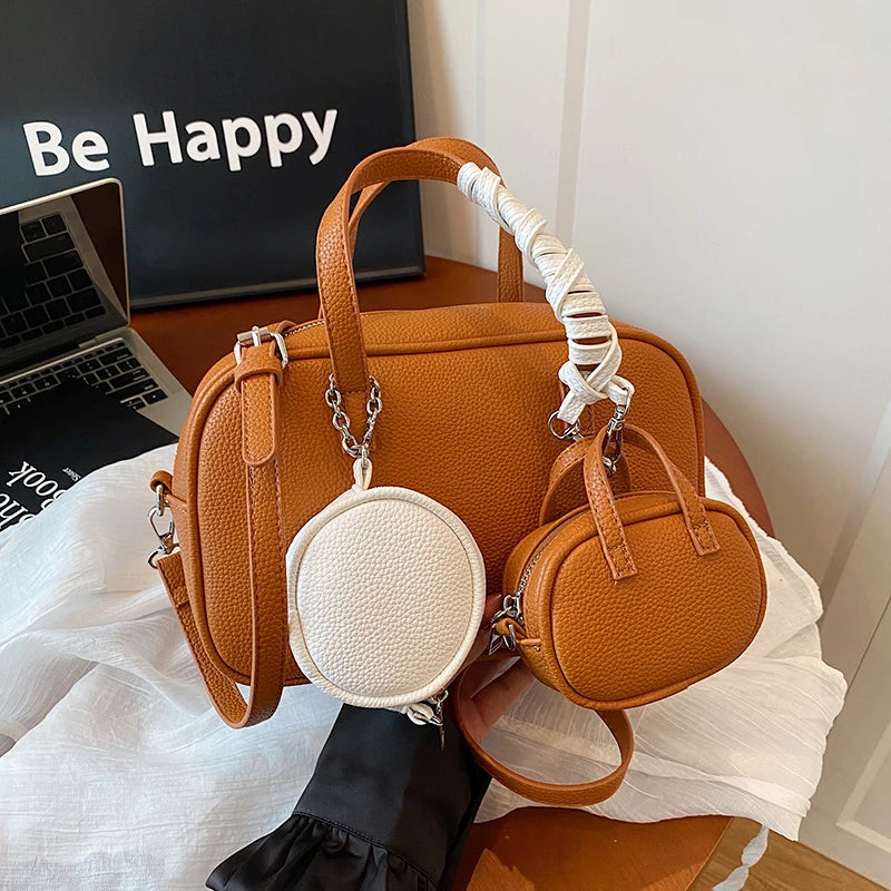 Casual Handbag 3-IN-1 Fashion Brand Messenger Bags for Women Pu Leather Crossbody Bag Lady Totes Large Capacity Travel Bag