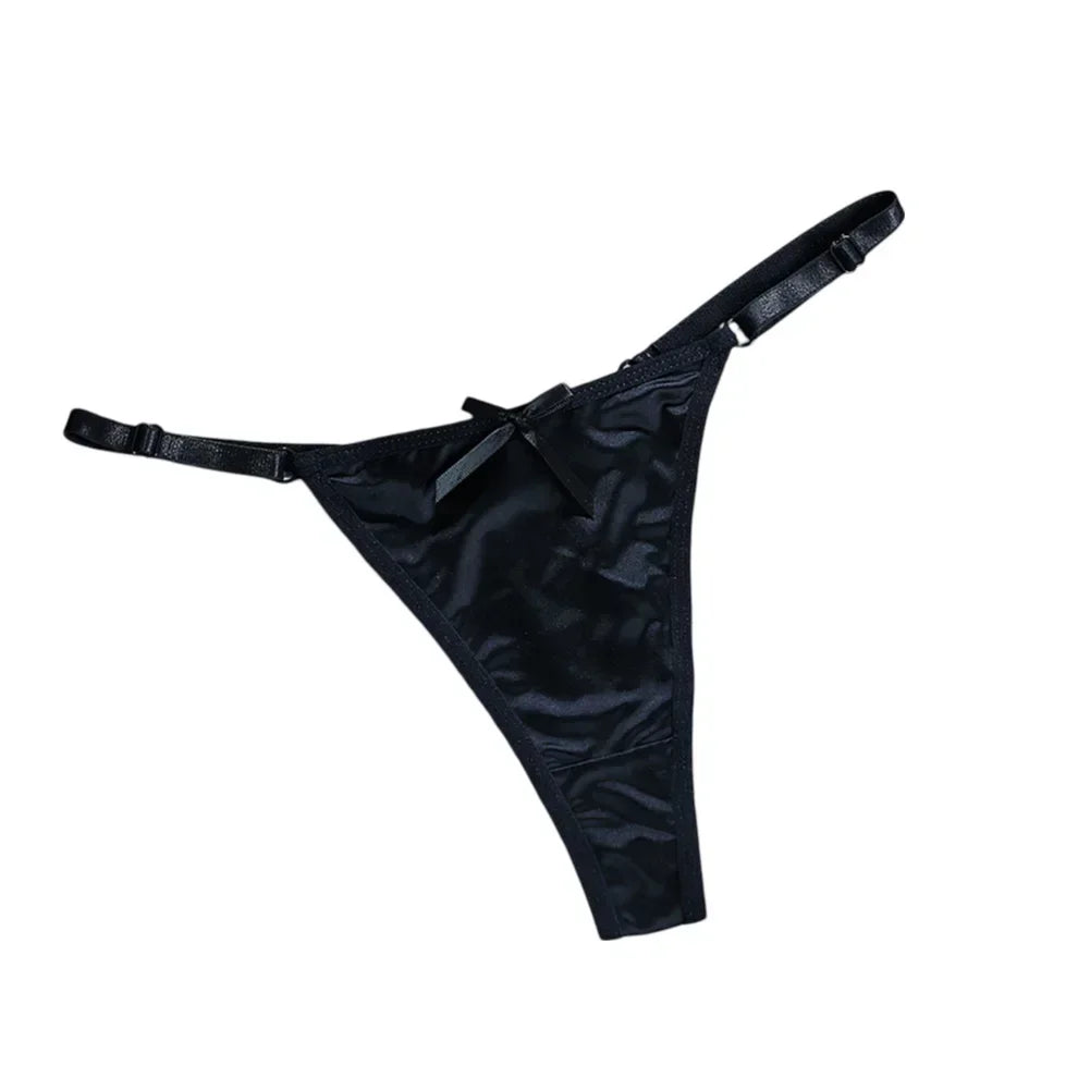New Adjustable Girls G-Strings Pants Satin Cotton Crotch T-Back Women's Sexy Thin Strap Bow Underwear Plus Size