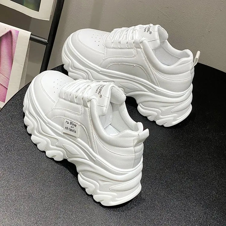 Women Shoes Trend White Black Chunky Sneakers Autumn Winter Thick Bottom Dad Shoes High Quality PU Leather Platform Sneakers New