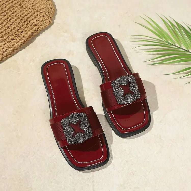 Women's 2026 Summer New Large Cool Slippers Flat Bottom Water Diamond External Slippers Cute Diamond Inlaid Shoulder Bag Set