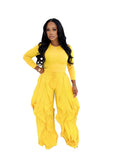 Fall 2025 Outfits Women Two Piece Set Solid Casual Long Sleeve Tops and Ruffle Drawstring Jogger Pants Streetwear Matching Sets