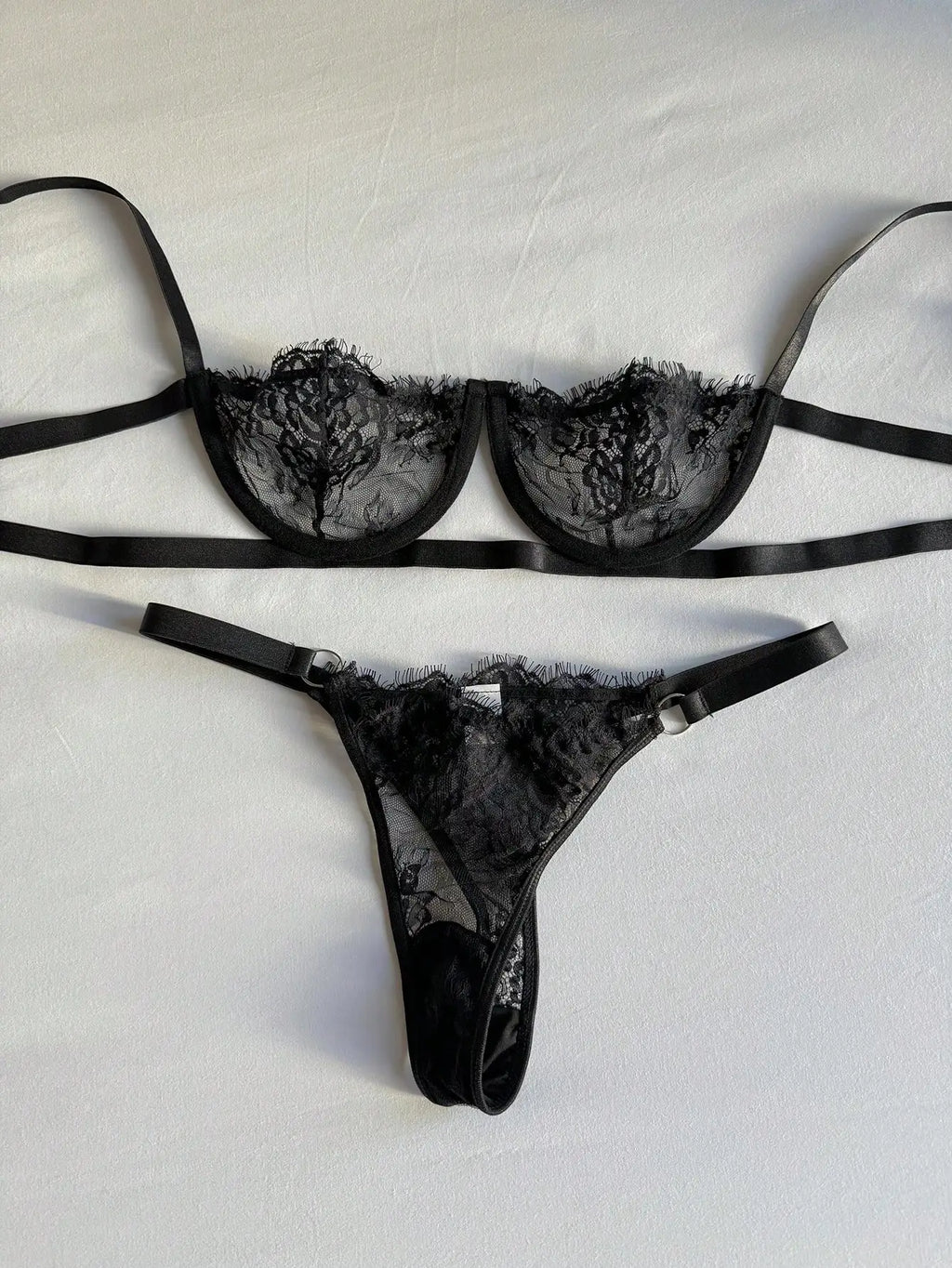 Lace Underwire Hollow Out Tied-Up Sexy Lingerie Set For Women