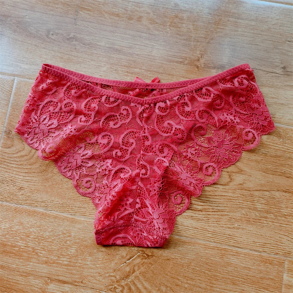 3Pcs/Set Sexy Panties Women Perspective Lace Underwear Hollow Out Breathable Briefs Cute Bow Intimates Lingerie Ladies Underpant