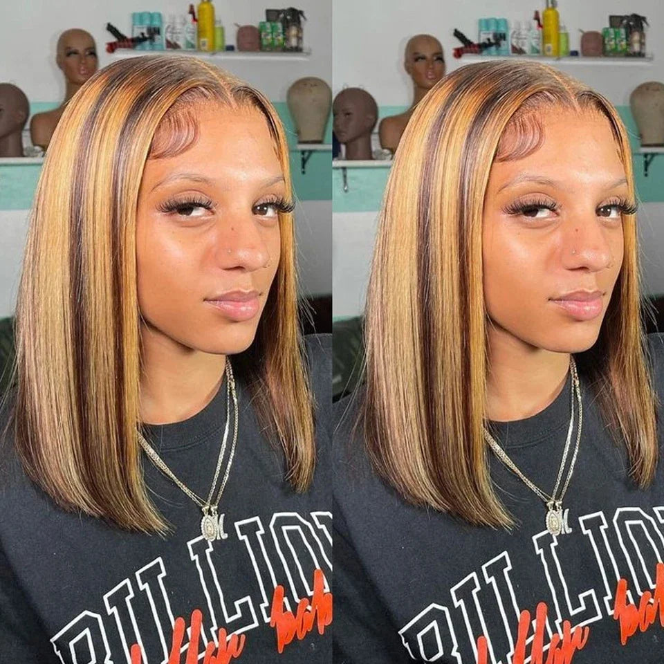 Sleek Ombre Pink Transparent Short T Lace Bob Human Hair Wigs Peruvian Straight 13x6x2 Lace Front Wig For Women Pre Plucked