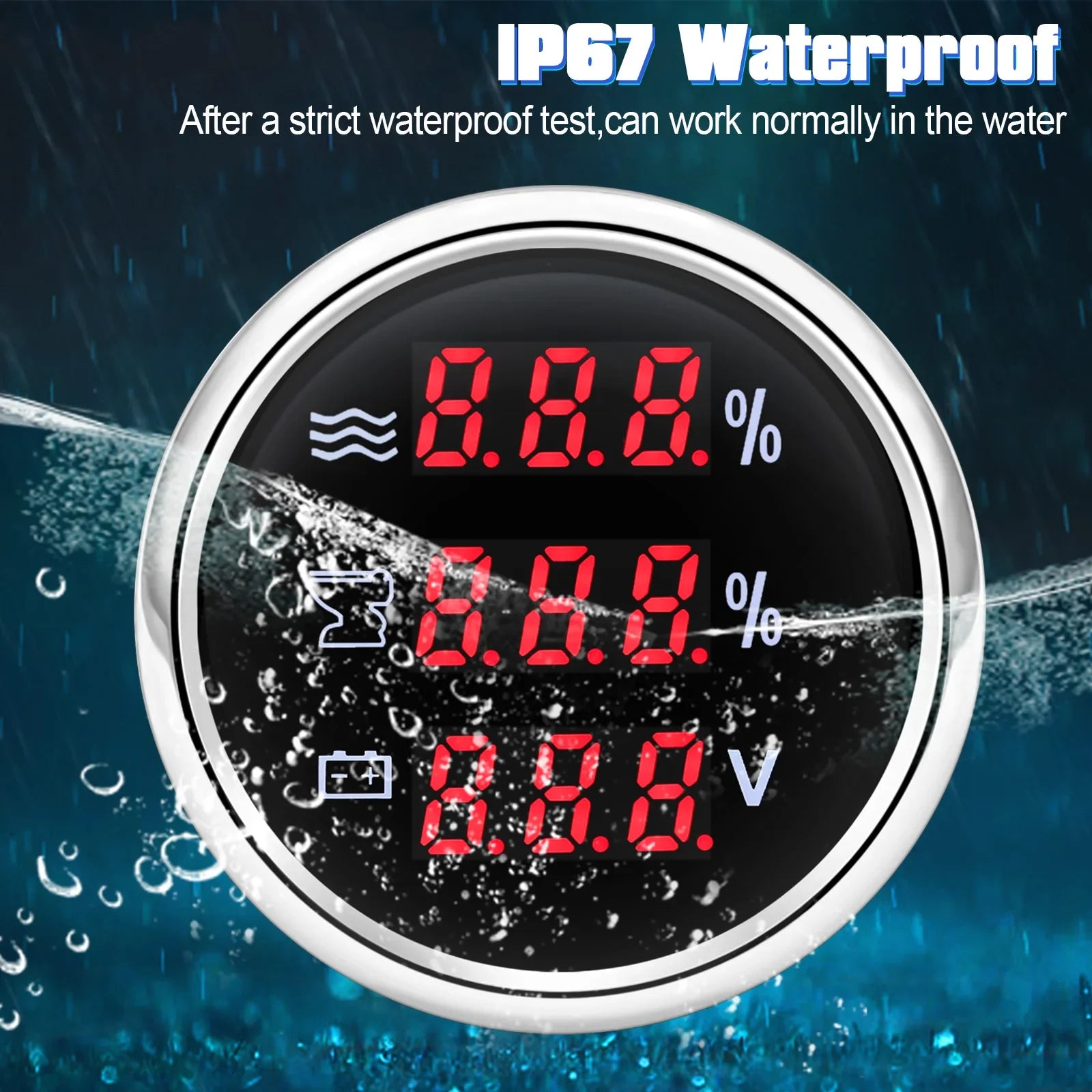 Red LED Digital 52mm 3In1 Gauge 0-190ohm Water Level Indicator+Sewage Level Gauge+Voltmeter for Water Waste Level Sensor Custom