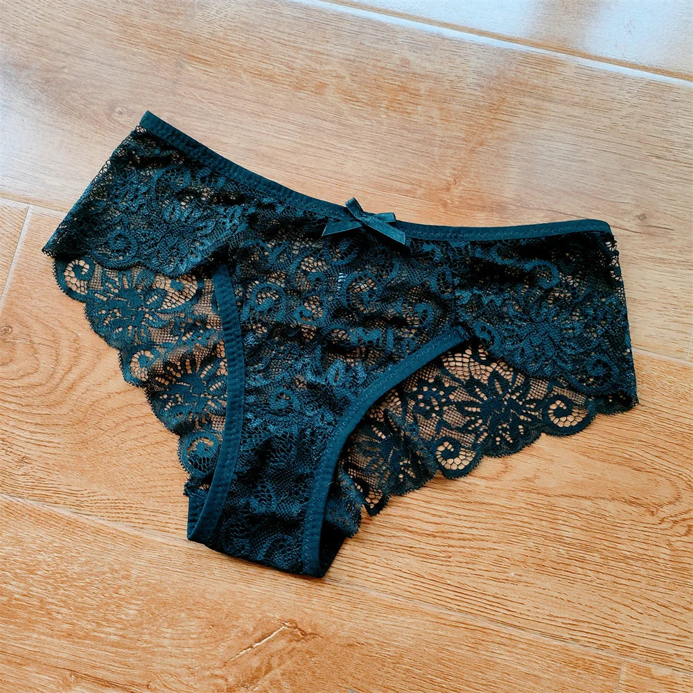 3Pcs/Set Sexy Panties Women Perspective Lace Underwear Hollow Out Breathable Briefs Cute Bow Intimates Lingerie Ladies Underpant