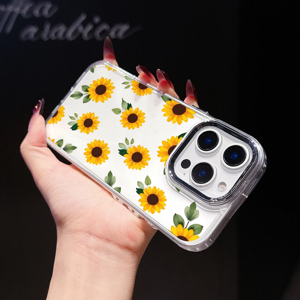 Sunflower Pattern Phone Case For iPhone 17 16e 16 15 14 13 12 11 mini Pro Max X XR XSMAX 8 7 Air Plus Transparent Soft Cover