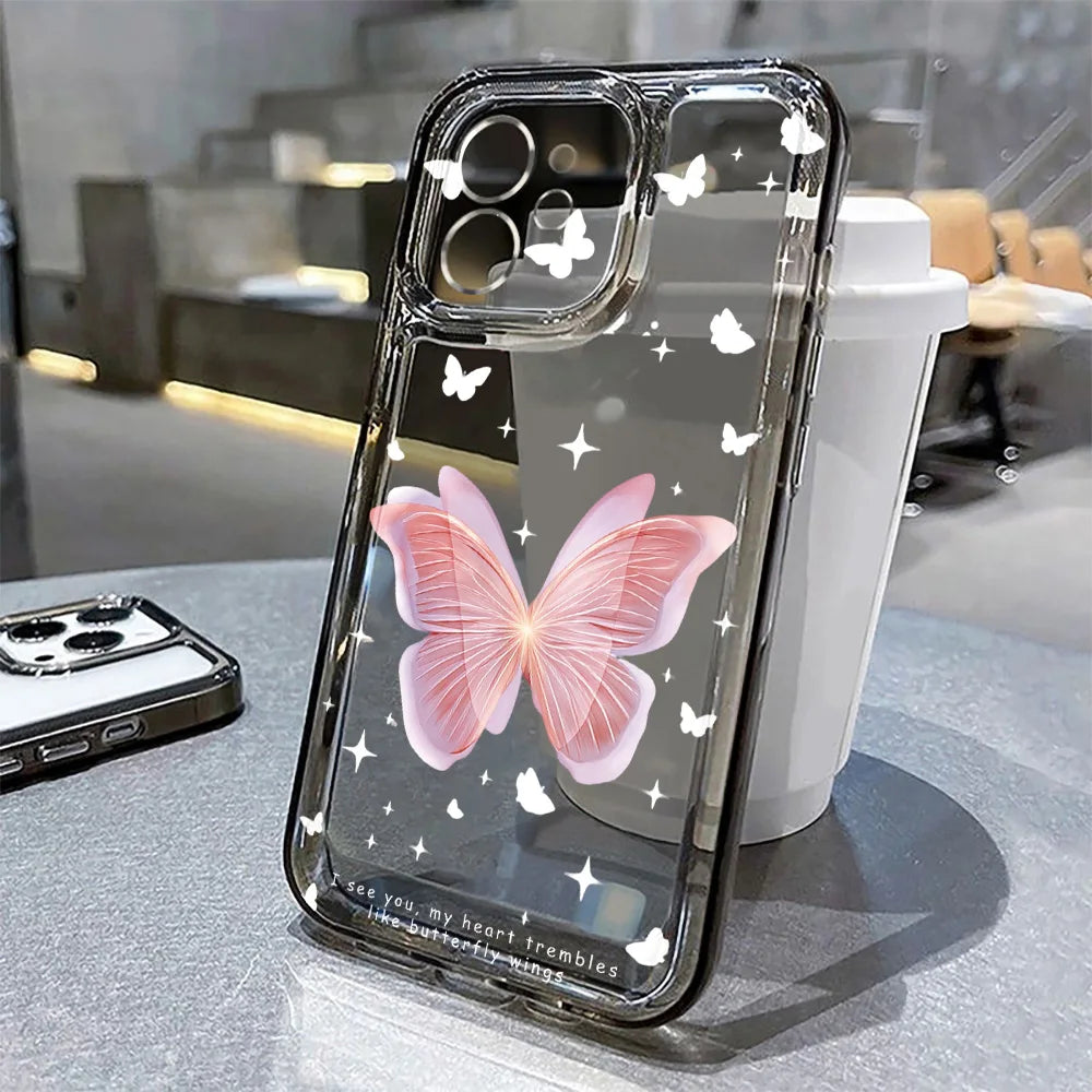 Gold Butterfly Phone Case For iPhone 17 16 15 11 13 12 14 Pro Max 16e Air 7 8 Plus XR SE 2022 2020 Soft TPU Transparent Cover