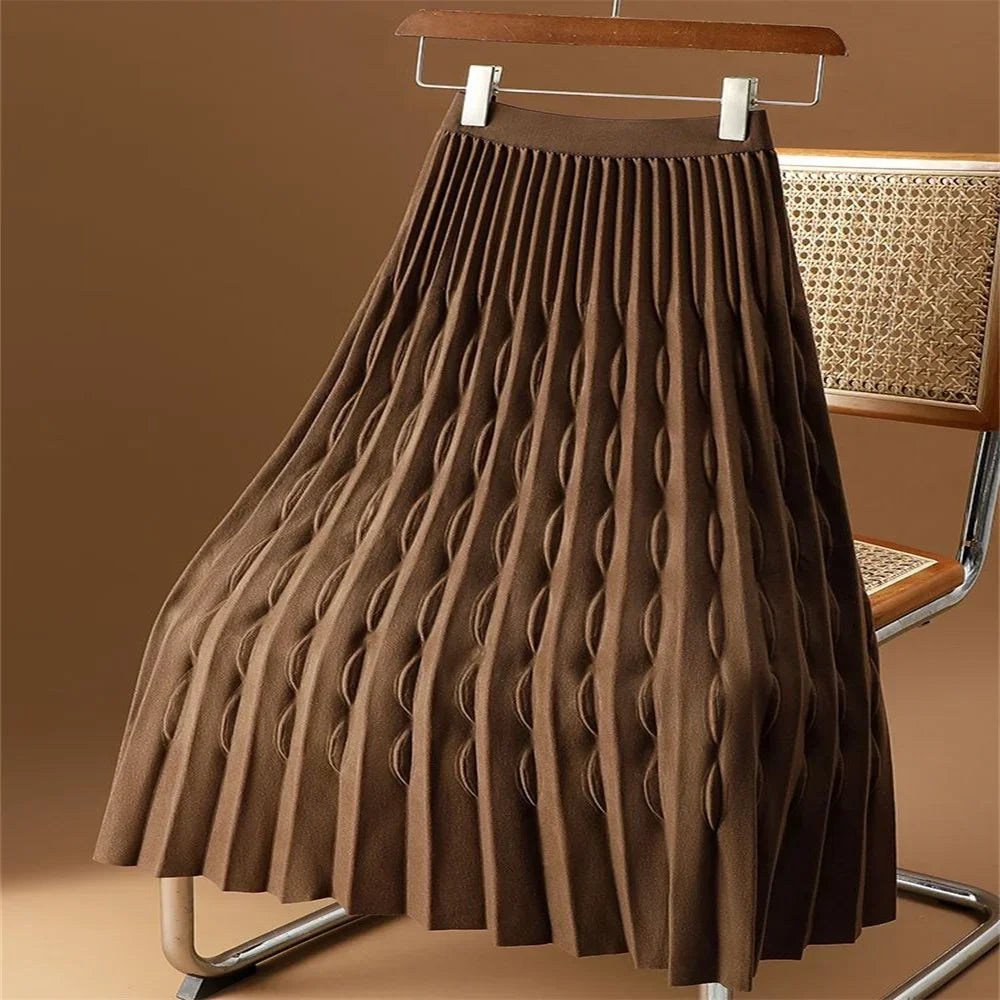 2024 korean fashion Autumn Winter New Women's Solid Colors High Waist Loose Elastic Pleated A-Line Black Skirt women clothing