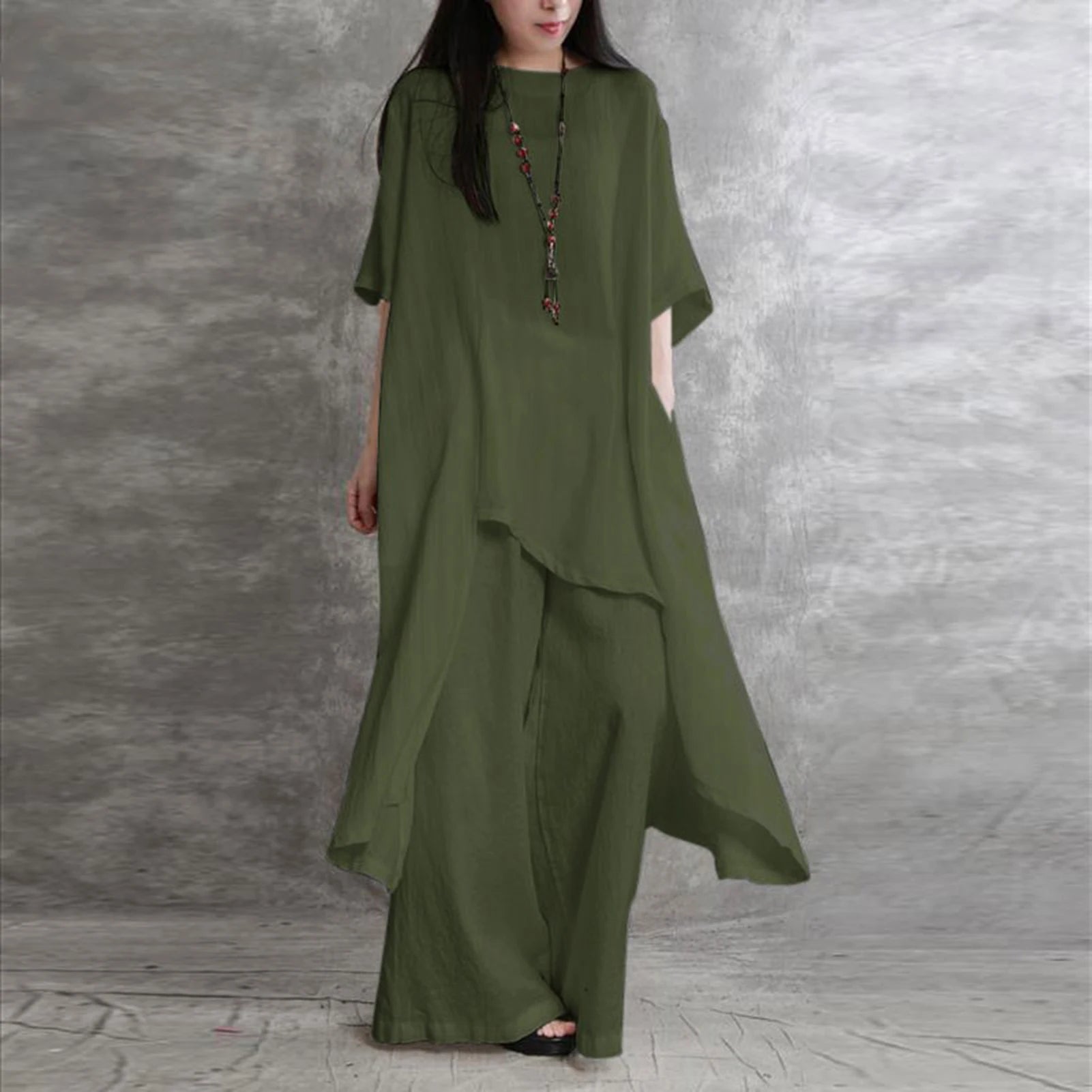 Simple Women Tops Pants Set Cotton Blend Short Sleeve Breathable Elastic Waist Outfit Suit  T-shirt Pants Set Comfy