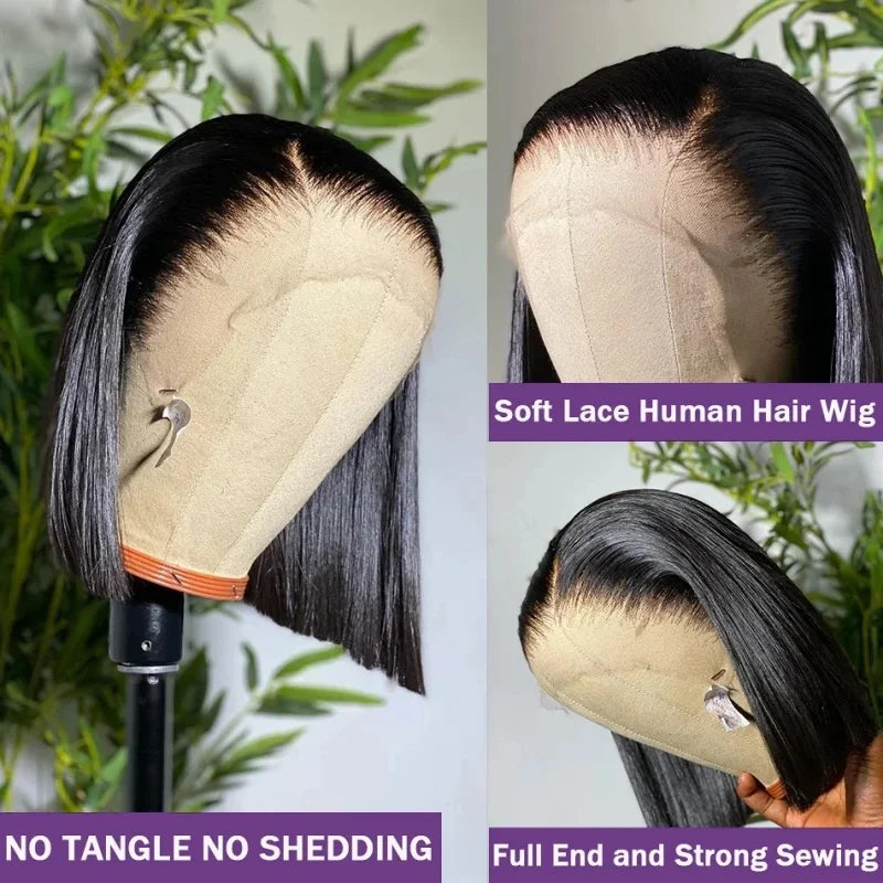 13x4 Short Bob Straight 13x4 Transparent Lace Front Wig 200% Density Human Hair Pre Plucked Wigs For Black Women 12 16 Inch