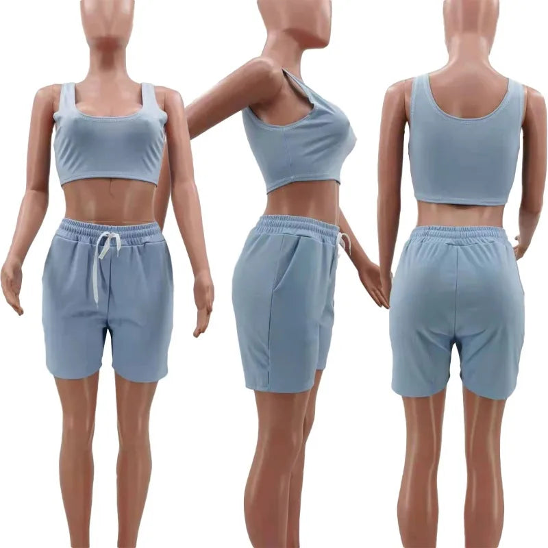 Casual Workout Sets 2 Piece Outfits for Women 2025 Sport Crop Tank Top High Waist Yoga Shorts Leggings Lounge Wear Tracksuit