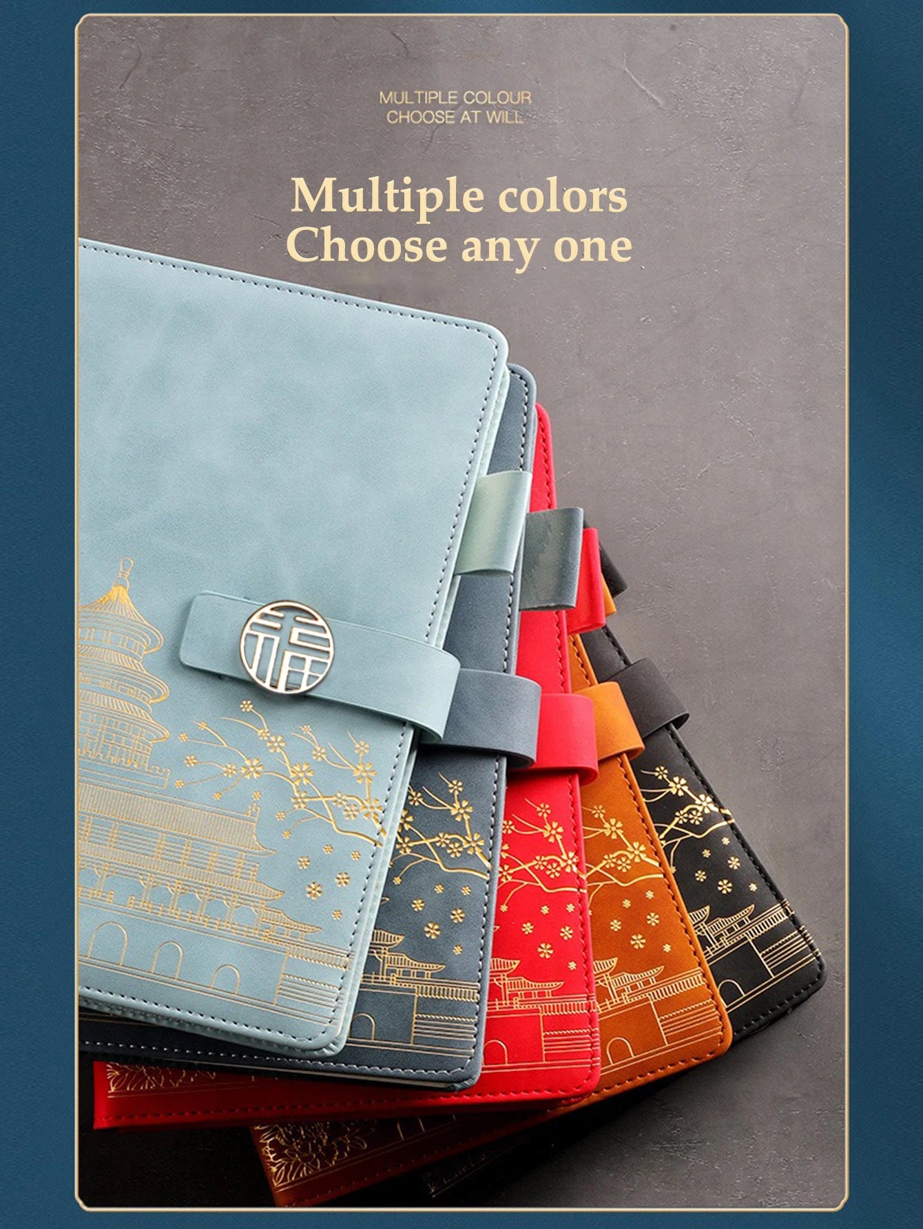 A5 Chinese Style Leather Planner Notebook Simple Thickened Enclosed Iron Buckle Suitable for School Students and Office Use